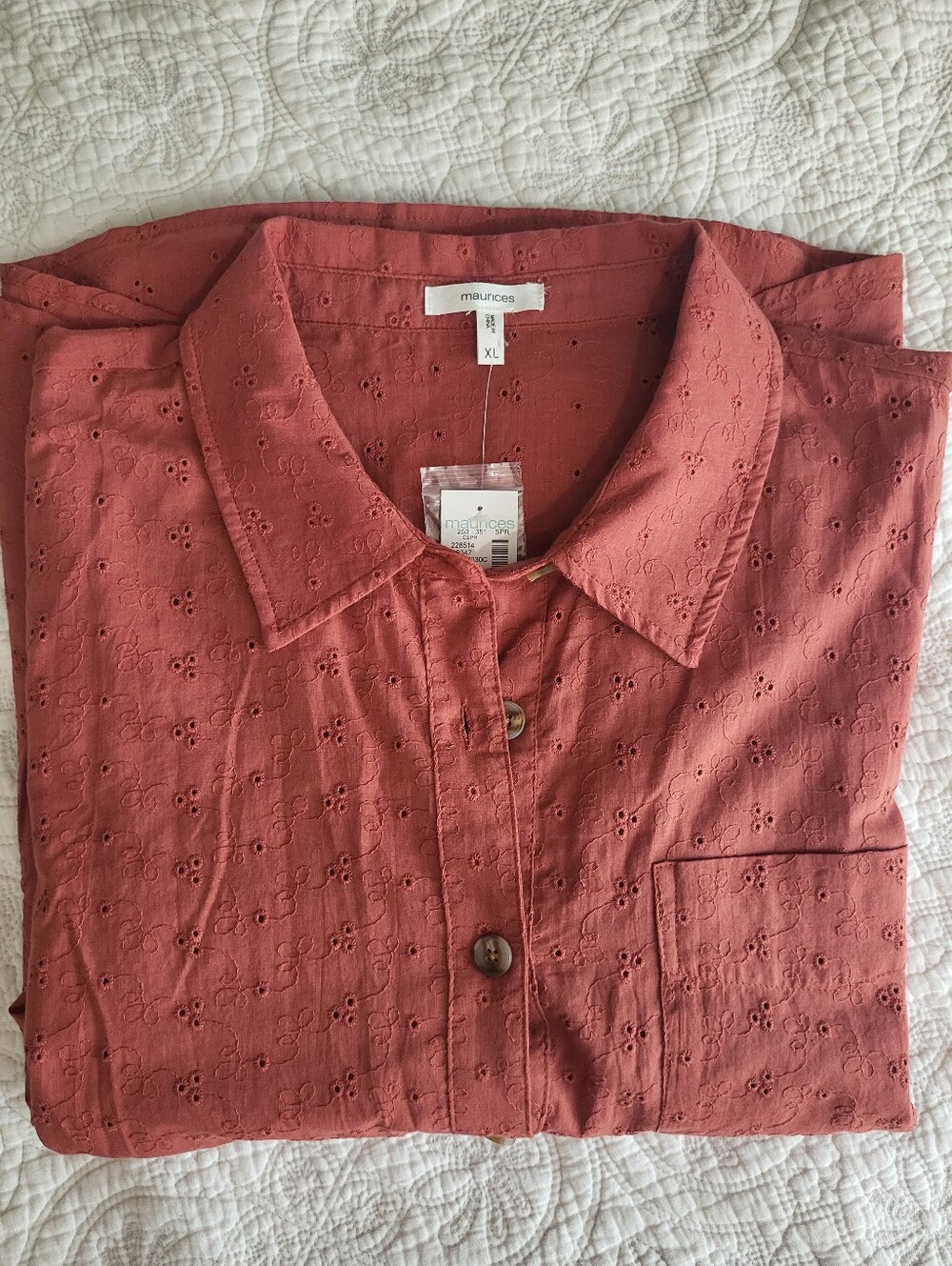 Maurices Embroidered Eyelet Button-Up Top, Size XL - Picture 3 of 4